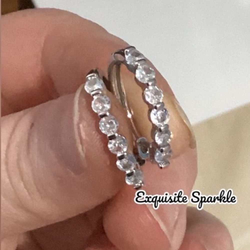 💋Silver Tone CZ Huggie Earrings | Classic Everyday Hoops